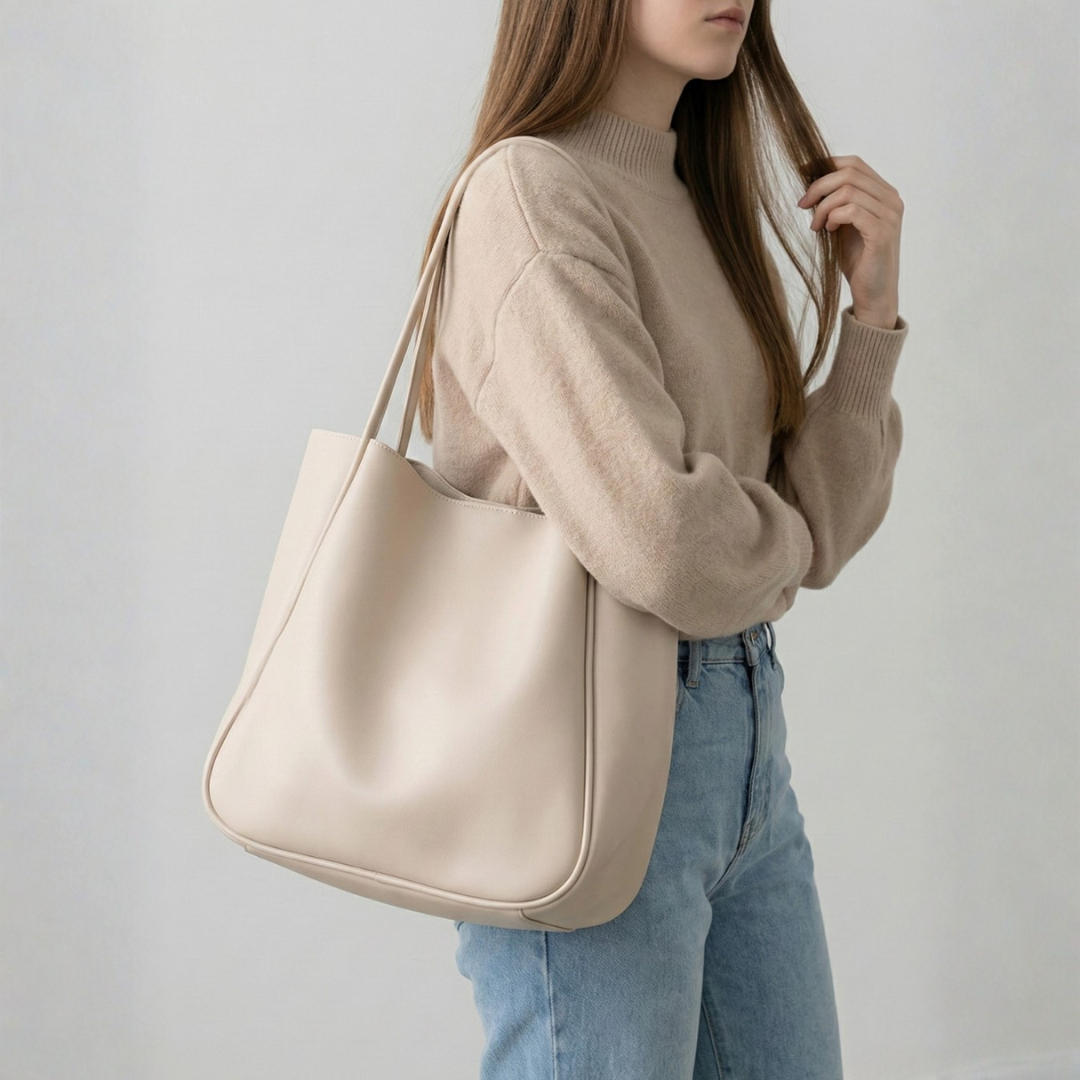 Large Vegan Leather Tote Shoulder Bag with Soft Structured Design and Double Shoulder Straps for Everyday Use 1
