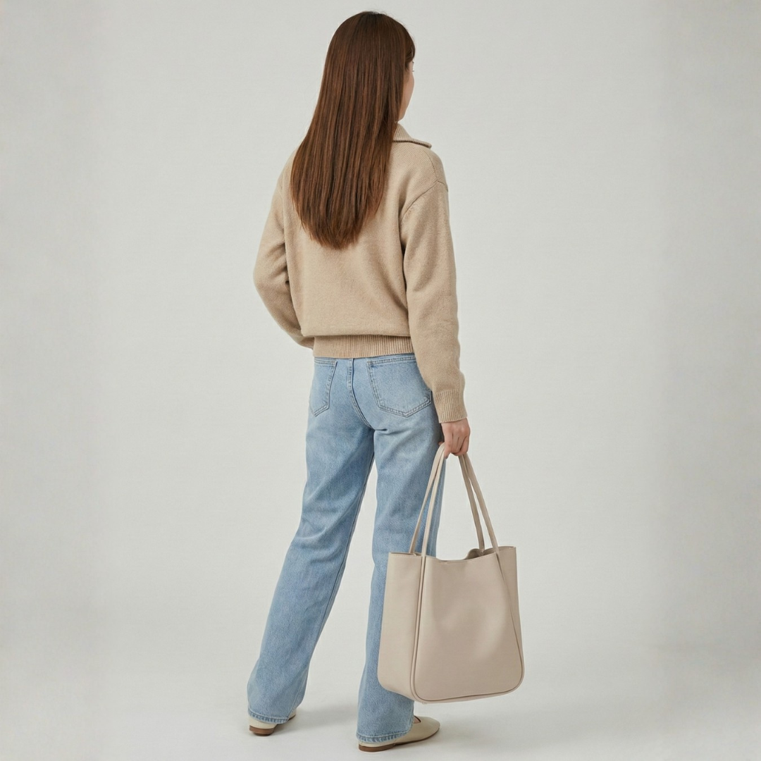 Large Vegan Leather Tote Shoulder Bag with Soft Structured Design and Double Shoulder Straps for Everyday Use 2