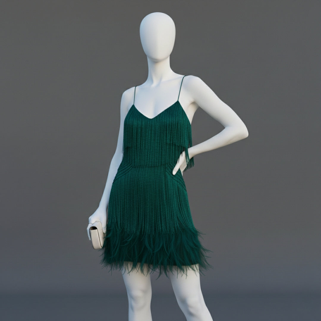 Women’s Sequined Mini Dress with Feather Trim Sleeveless Sparkling Evening Gown 2