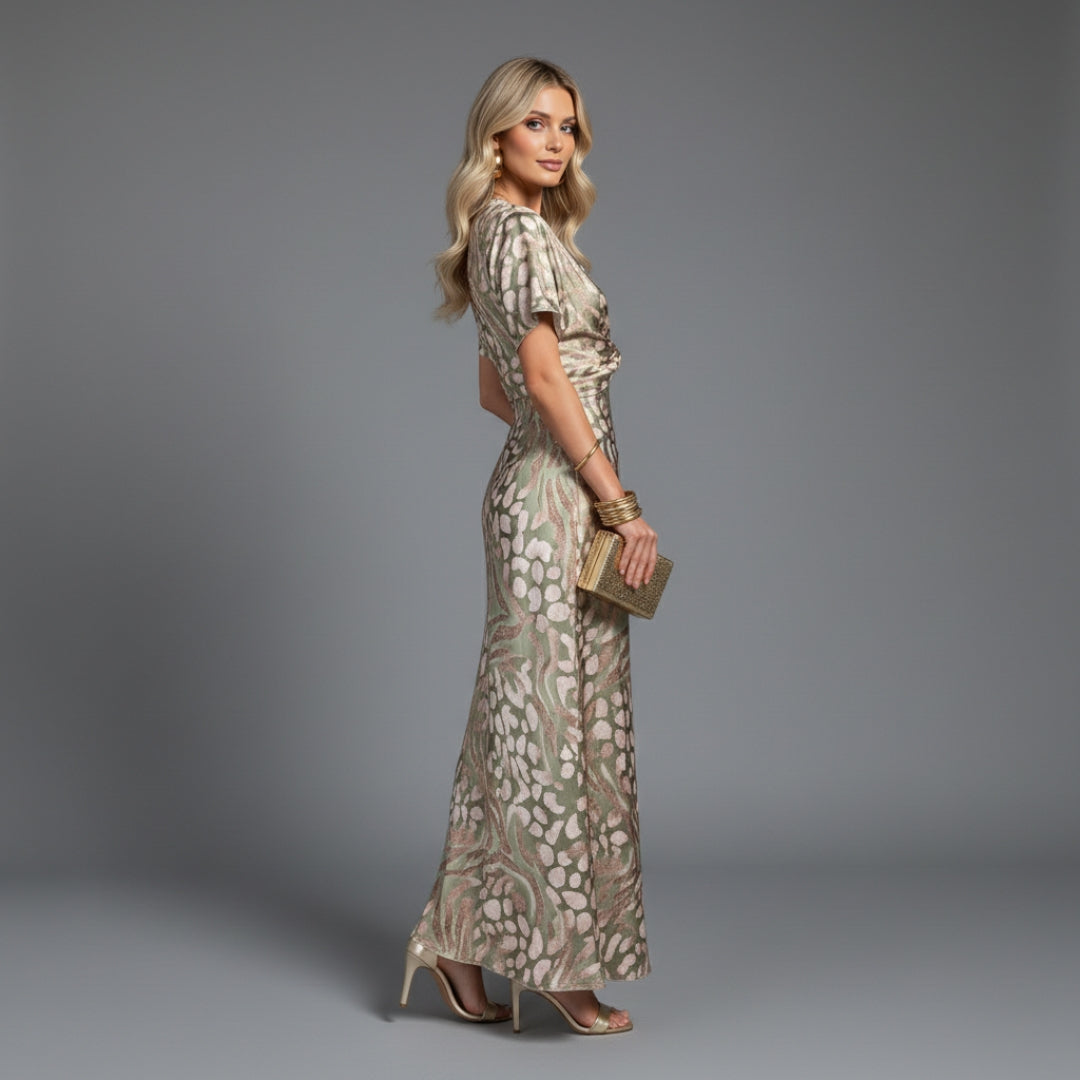 Women’s Twisted Front Printed Maxi Dress Short Sleeve Lightweight Summer Gown 4