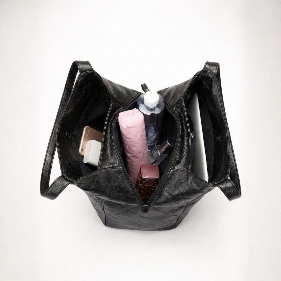 Large Vegan Leather Hobo Shoulder Tote Bag with Zippered Center Compartment, Dual Side Pockets & Magnetic Snap Closure 3