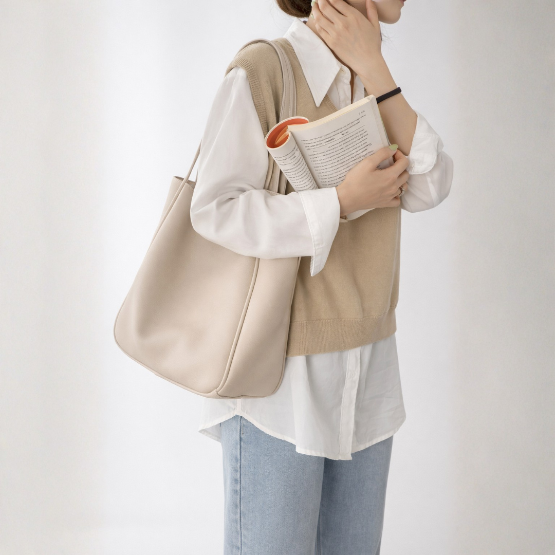 Large Vegan Leather Tote Shoulder Bag with Soft Structured Design and Double Shoulder Straps for Everyday Use 3
