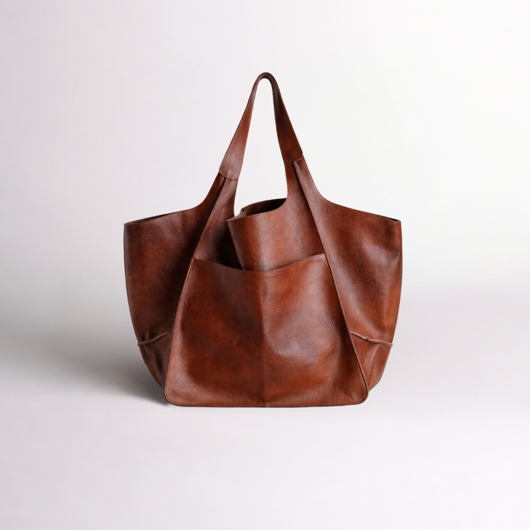 Soft Structured Leather Tote Bag in Rich Brown 0
