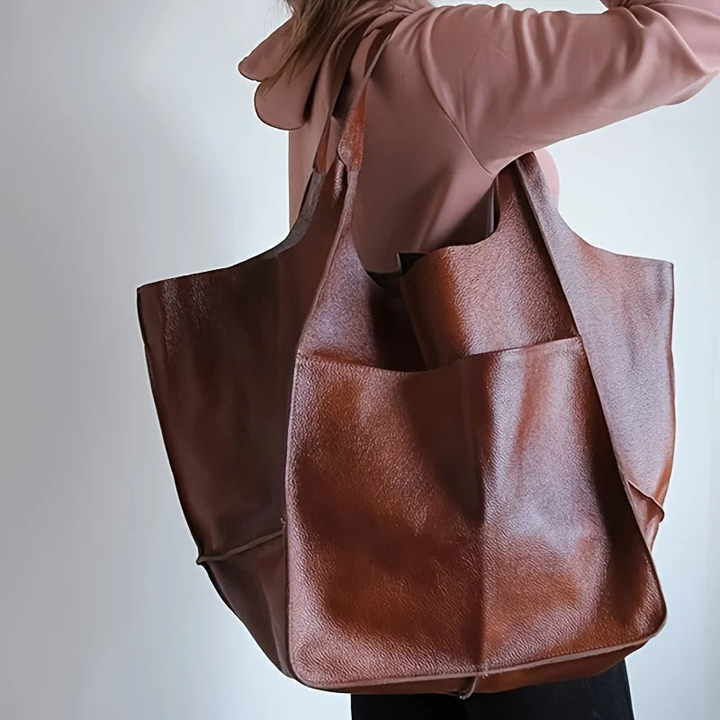 Soft Structured Leather Tote Bag in Rich Brown 1