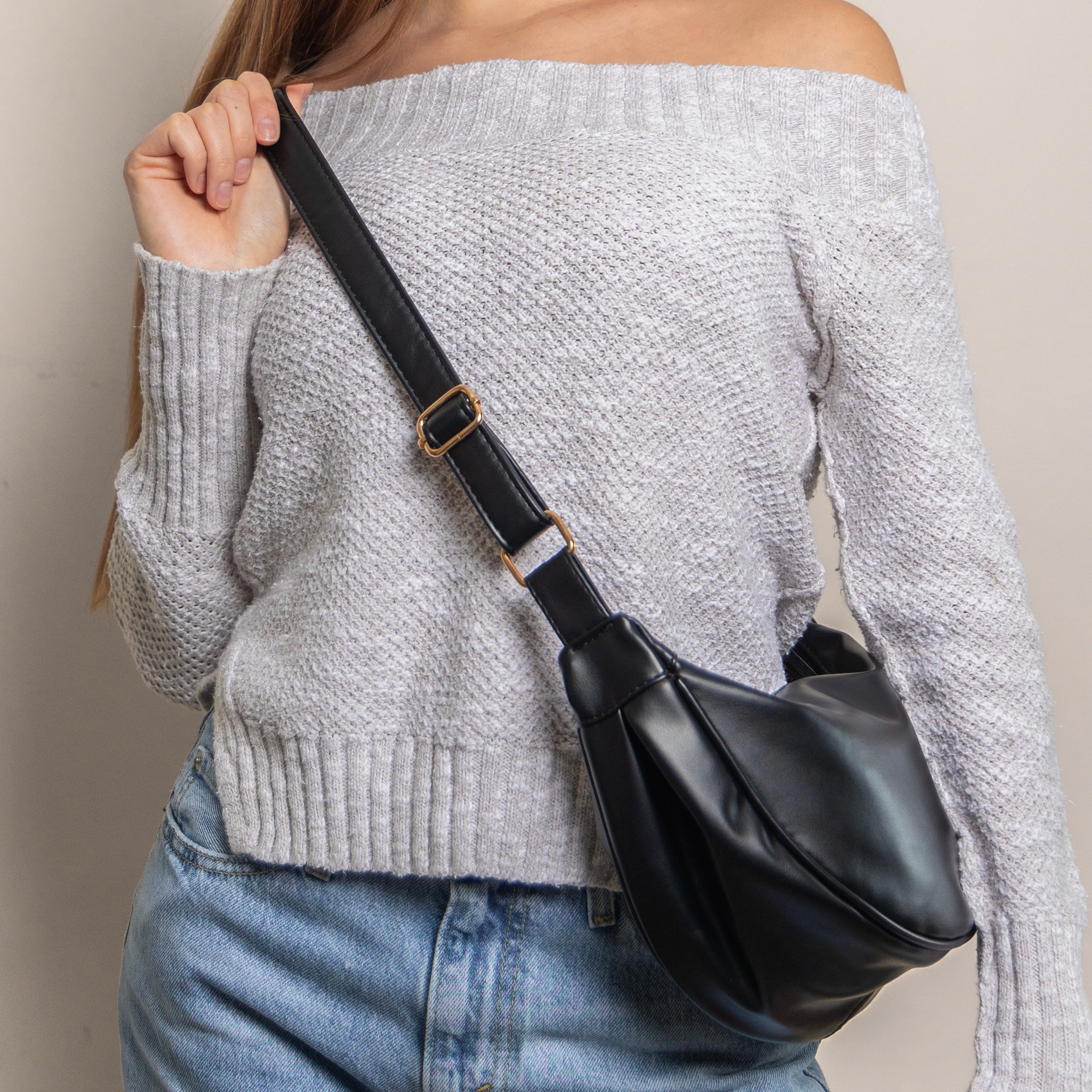 Women’s Crescent Shoulder Bag with Adjustable Strap and Zip Closure 1
