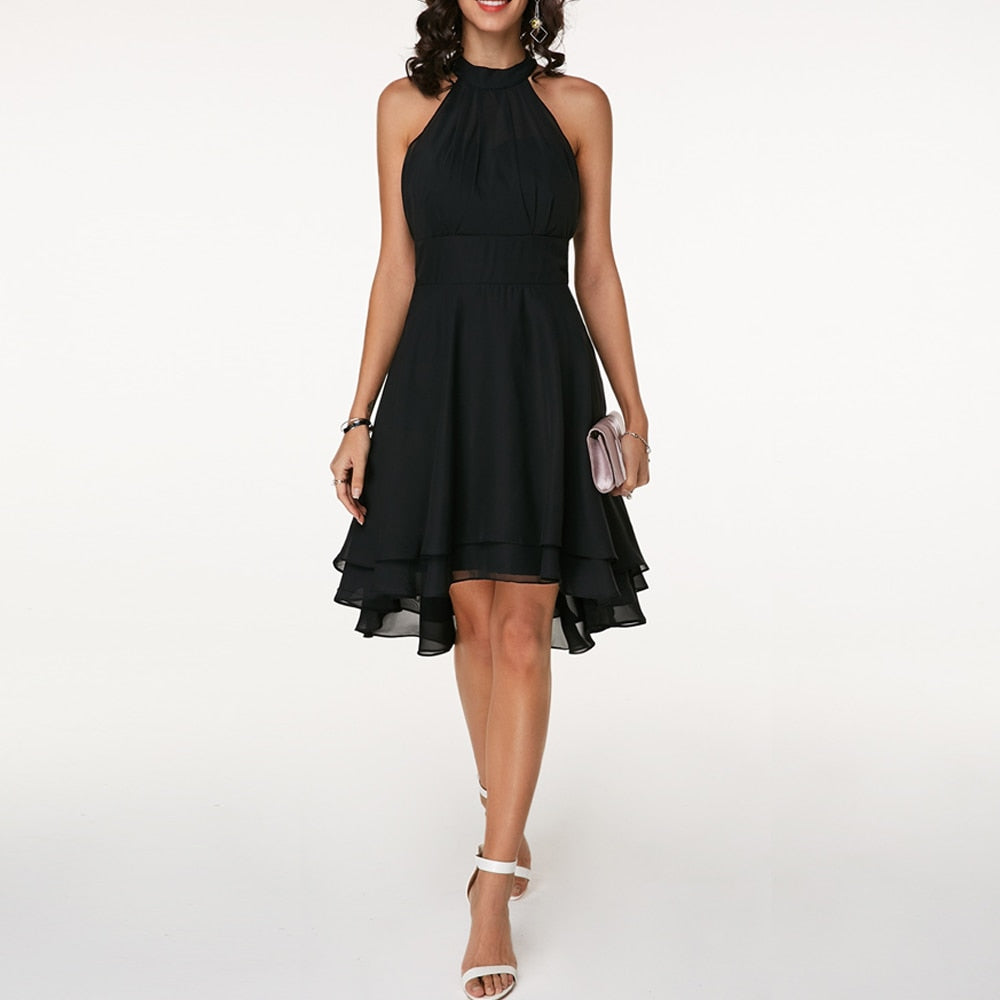 Women’s Halter Neck Mini Dress – Elegant Sleeveless Evening Style 0
