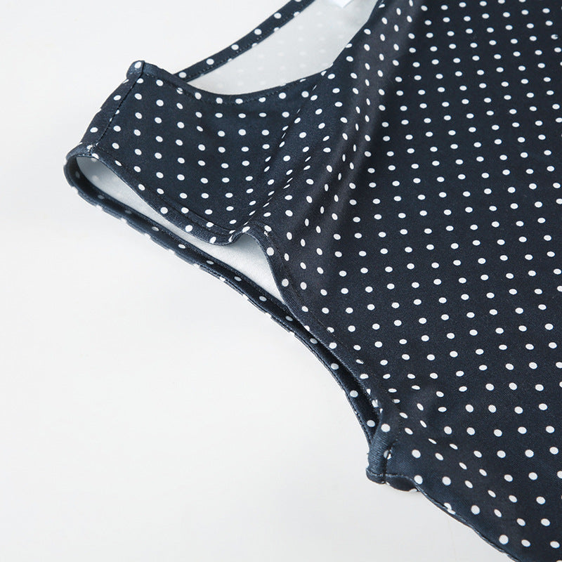 Women’s Polka Dot Mini Dress – Sleeveless Fitted Flared Style 3