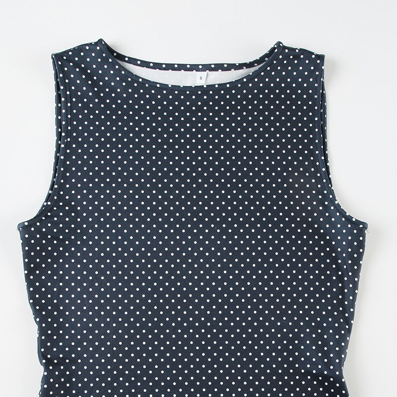Women’s Polka Dot Mini Dress – Sleeveless Fitted Flared Style 4