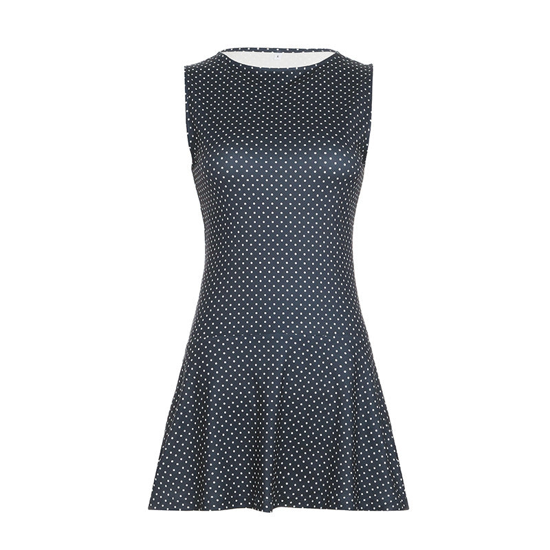Women’s Polka Dot Mini Dress – Sleeveless Fitted Flared Style 7