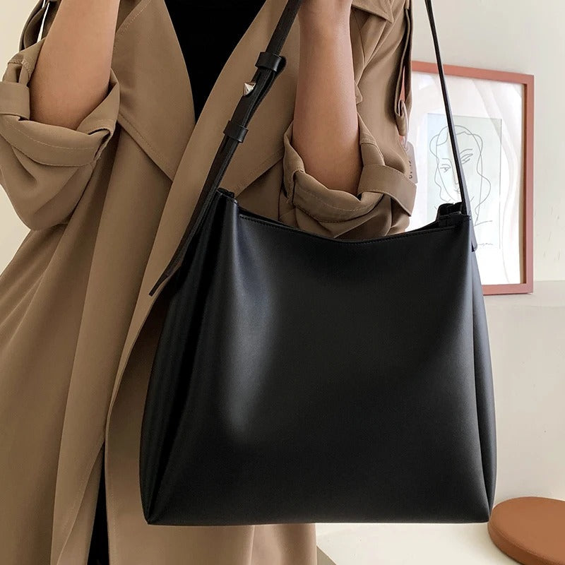 Women’s Vegan Leather Shoulder Bag with Adjustable Buckle Strap – Minimalist Everyday Tote 1